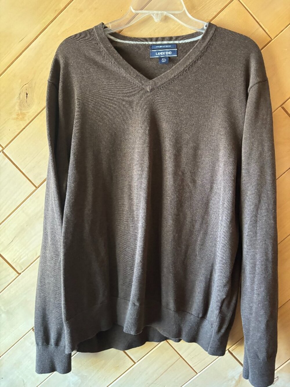 Men's Land End Dark Brown Supima Cotton V- Neck Sweater XL
